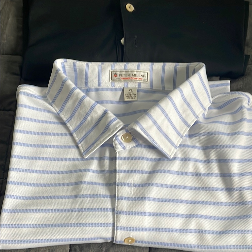 Peter Millar Blue and White Striped Polo